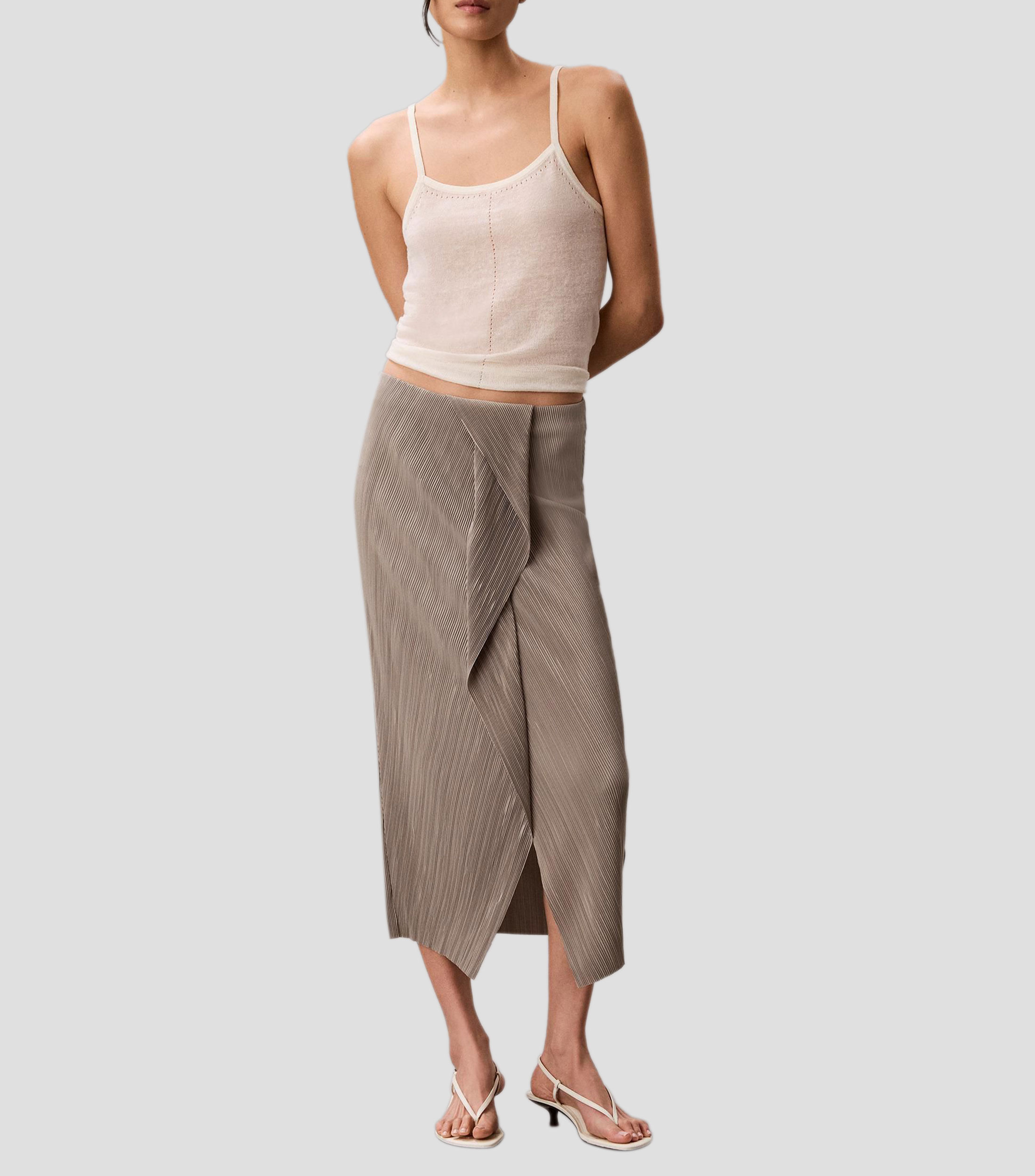 Falda midi recta de rayas Mujer
